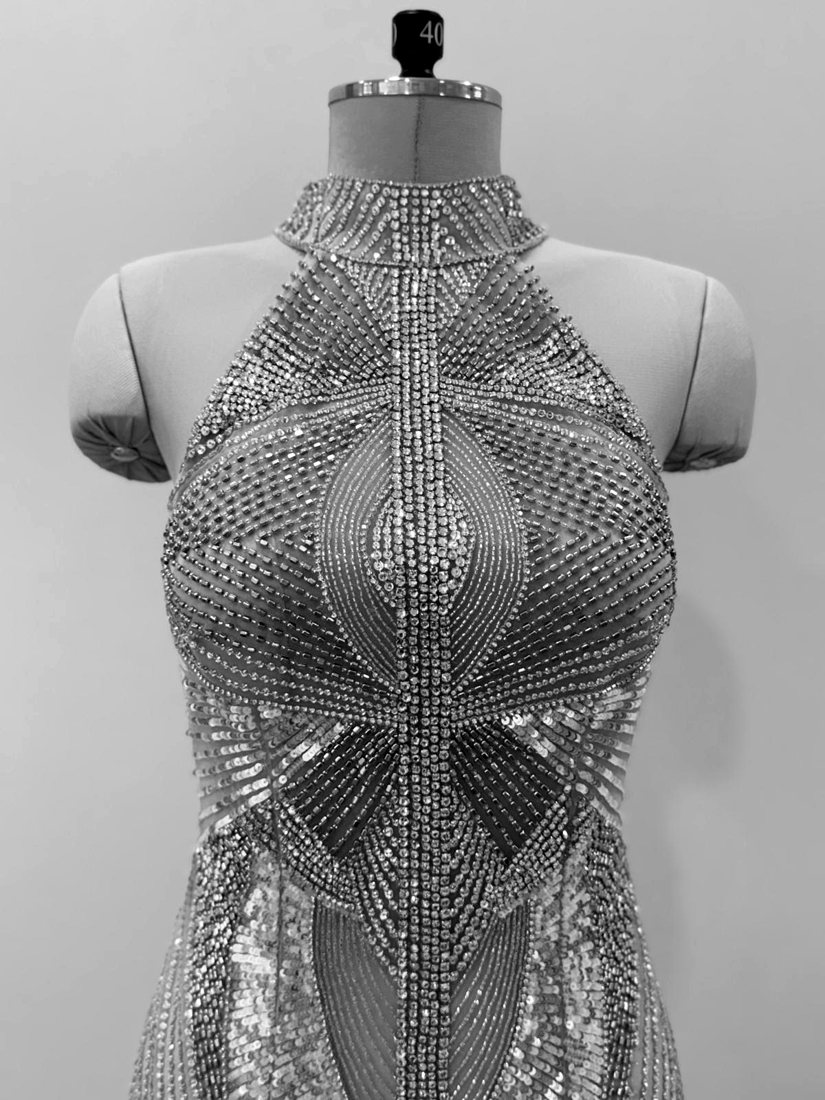 A crystal chainmail gown, on the form