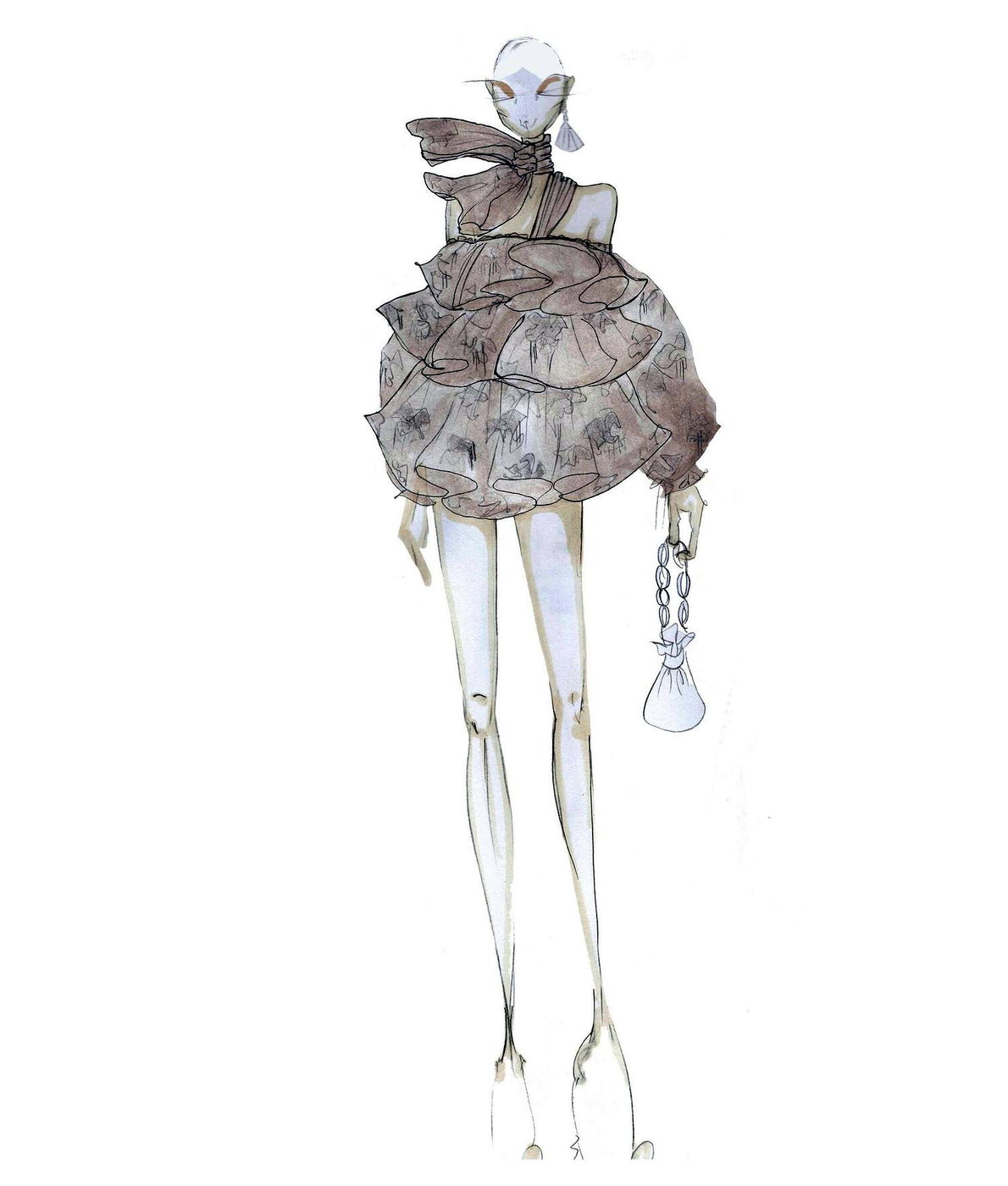 Eveningwear croquis, Italian fashion design development