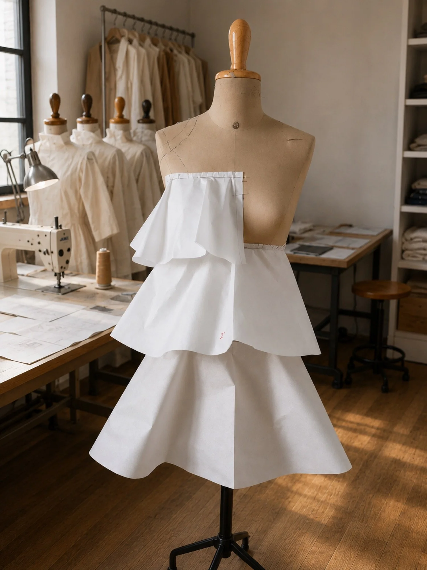 Paper prototype in development on the mannequin