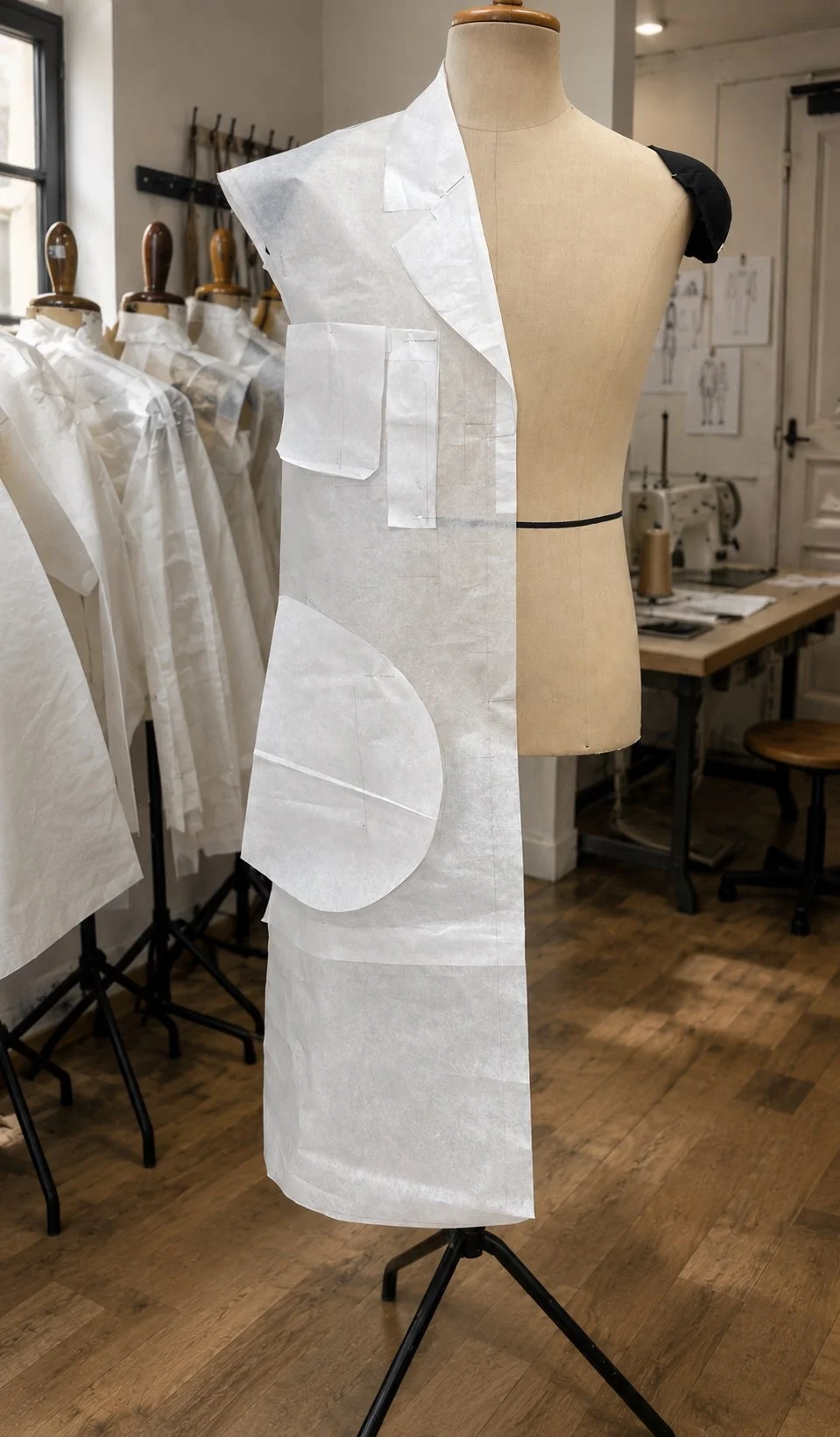 Paper prototype pinned on the mannequin during development