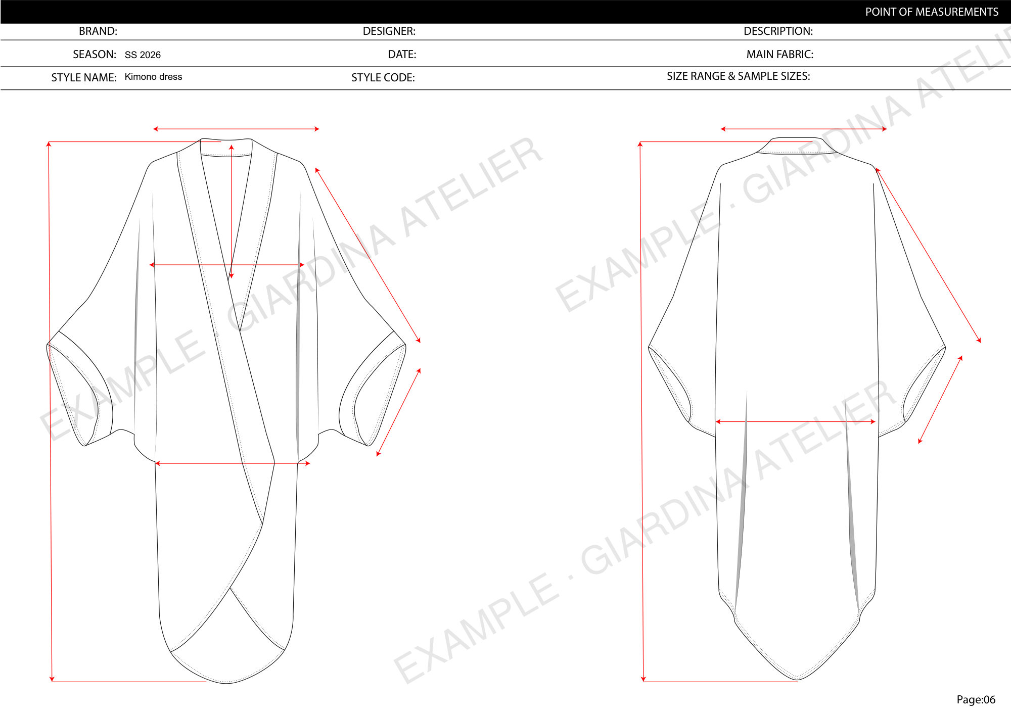 Page 6: points of measurement drawn on the front and back flats
