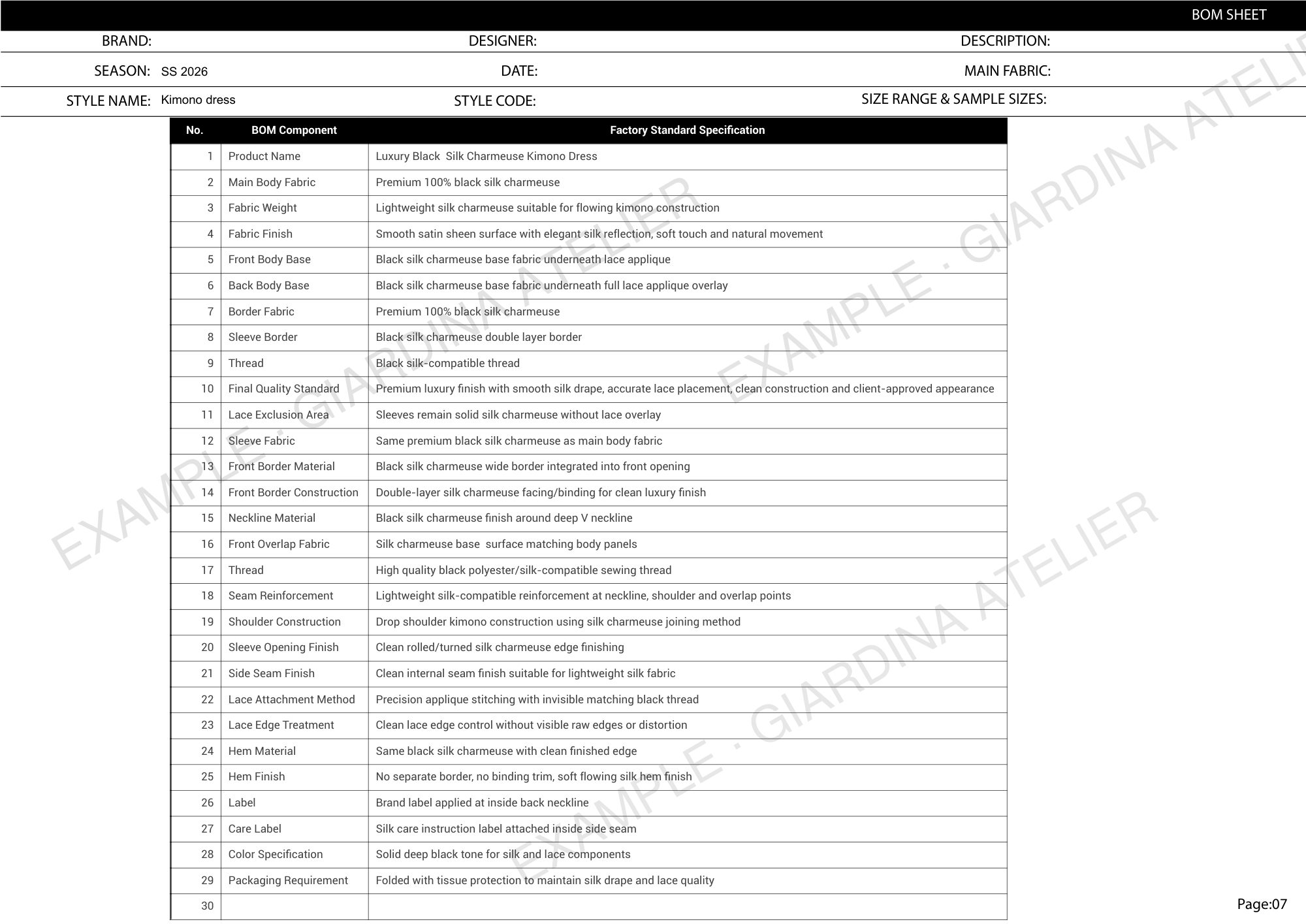 Page 7: bill of materials sheet