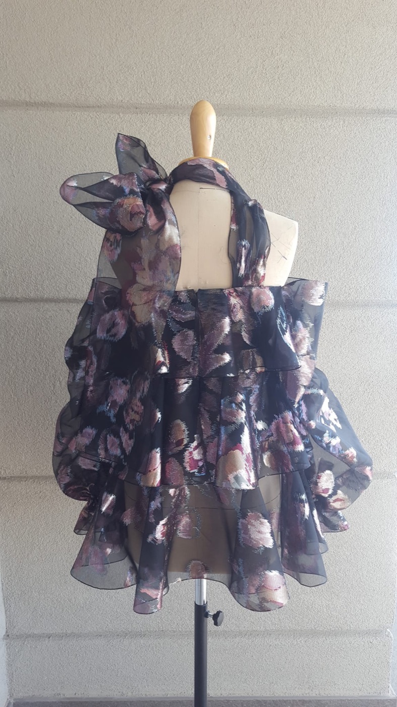 Finished dress, back, bow tied