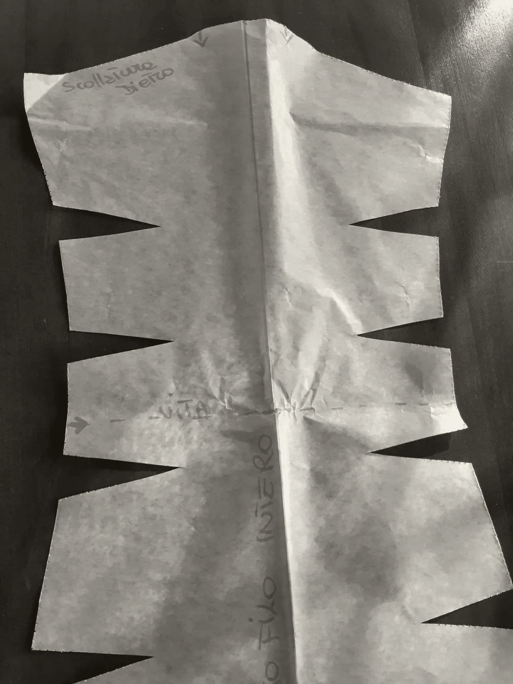The flat pattern, annotated by hand
