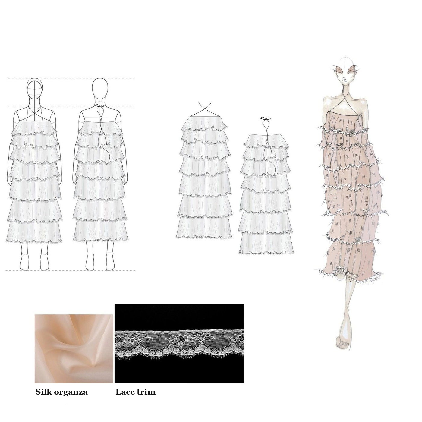Tiered dress — croquis and flats